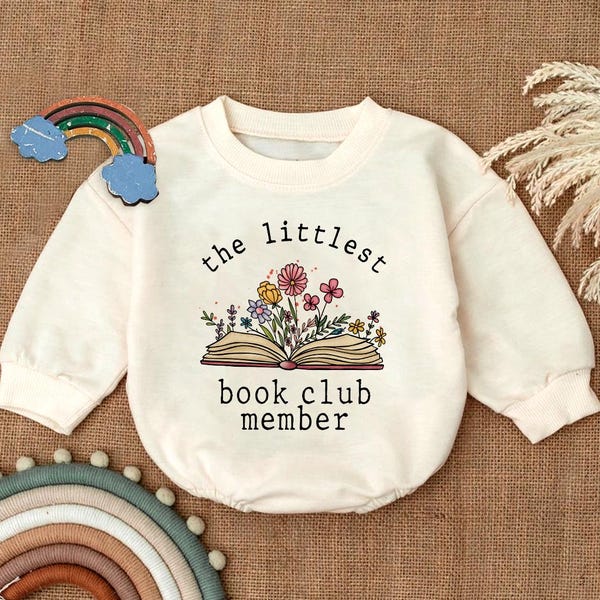 Littlest Book Club Member Baby Romper Sweatshirt, Book Lover Baby Clothes, Cute Toddler Bodysuit, Floral Baby Shower Gift, Newborn Outfit