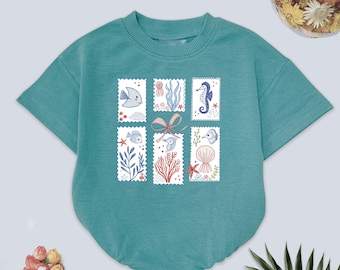 Baby Sea Life Romper Sweatshirt, Ocean Theme Baby Outfit, Under the Sea Baby Clothes, Summer Baby Romper, Cute Marine Baby Bodysuit