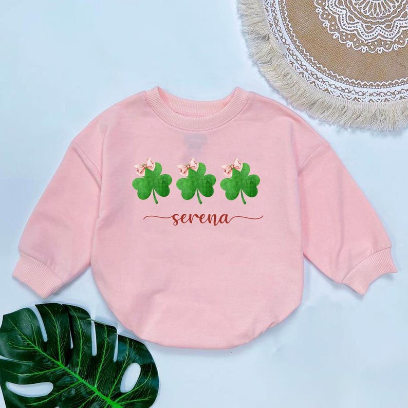 Custom St. Patrick's Day Baby Romper Sweatshirt, Personalized Shamrock ...