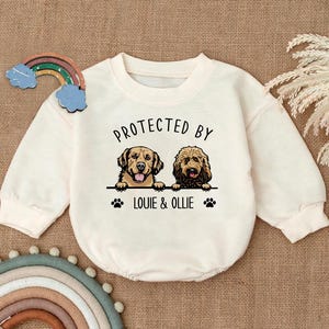 Custom Pet Portrait Protected By Baby Romper, Personalized Puppy Romper for Boys and Girls, Baby Pet Lover Outfit, Baby Shower Gift