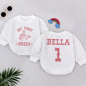 My First Rodeo Romper Sweatshirt, Personalized Western Baby Outfit, Cowboy Birthday Bodysuit, Rodeo Themed Toddler Clothes, Custom Name Gift