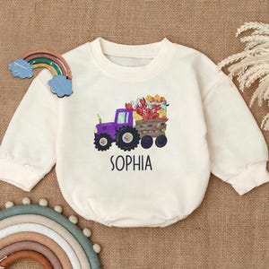 Personalized Tractor Romper Sweatshirt, Kids Romper with Name, Lobster Truck Bodysuit, Custom Farm Baby Outfit, Toddler Birthday Gift