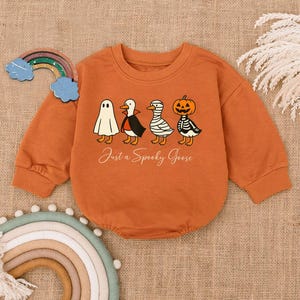 Spooky Goose Romper Sweatshirt, Funny Halloween Baby Outfit, Just a Spooky Goose Baby Clothes, Fall Baby Gift, Baby Boy Girl Romper