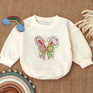Easter Romper Sweatshirt, Bunny Ear Bow Baby Outfit, Spring Toddler Clothes, Baby Girl Easter Bodysuit, Newborn Easter Gift, Baby Romper