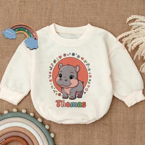 Personalized Bouncy Pig Moo Deng Romper Sweatshirt, Cute Animal Baby Clothes, Custom Name Baby Outfit, Baby Shower Gift, Animal Baby Outfit