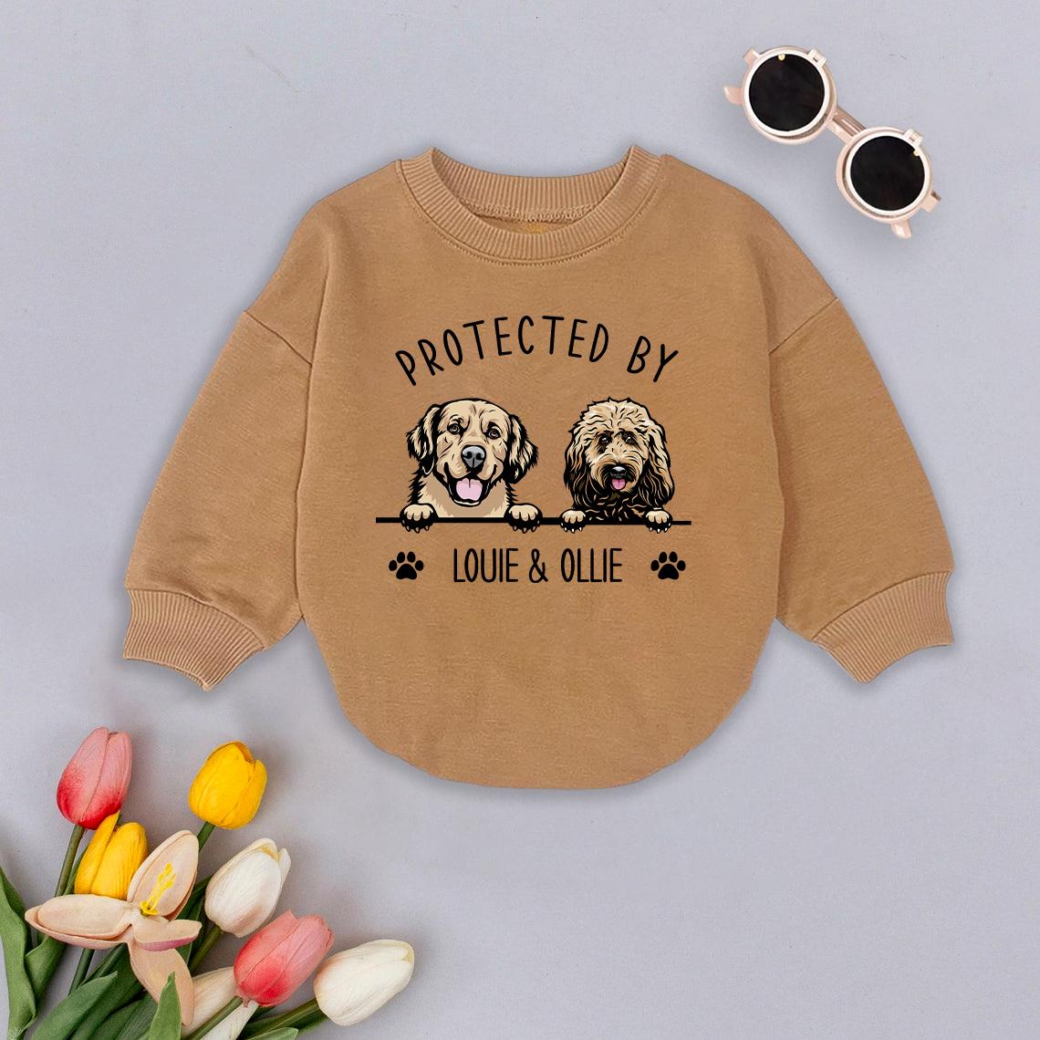 Custom Pet Portrait Protected By Baby Romper, Personalized Puppy Romper for Boys and Girls, Baby Pet Lover Outfit,Custom Baby Gift with Name