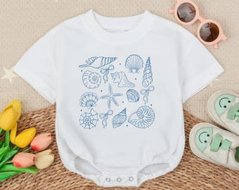 Seashell Romper Sweatshirt, Beach Baby Outfit, Coastal Toddler Clothes, Ocean Baby Bodysuit, Summer Baby Gift, Nautical Baby Shower Gift