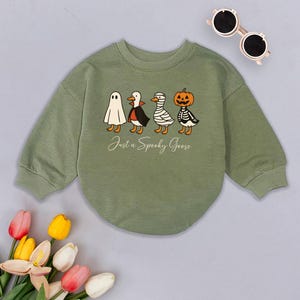 Spooky Goose Romper Sweatshirt, Funny Halloween Baby Outfit, Just a Spooky Goose Baby Clothes, Fall Baby Gift, Baby Boy Girl Romper