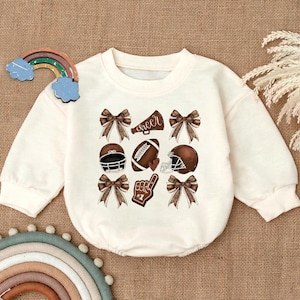 Cute Football Romper Sweatshirt, Game Day Baby Outfit, Football Baby Shower Gift, Cheer Baby Romper, Sports Fan Baby Clothes, Fall Babywear