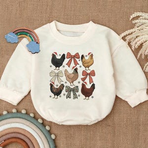 Chicken Christmas Romper Sweatshirt, Cute Farm Animal Baby Outfit, Coquette Bow Baby Bodysuit, Cozy Farmwear Newborn Outfit,Baby Shower Gift