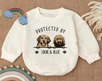 Custom Pet Portrait Protected By Baby Sublimation Design, Personalized Puppy Digital File, Baby Pet Lover Instant Download, Christmas SVG