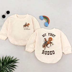 My First Rodeo Romper Sweatshirt, Personalized Western Baby Outfit, Cowboy Birthday Bodysuit, Rodeo Themed Toddler Clothes, Custom Name Gift