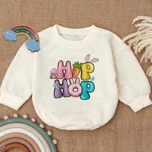 Hip Hop Bunny Romper Sweatshirt, Baby Easter Outfit, Toddler Spring Pullover, Cute Bunny Graphic Baby Clothes, Fun Easter Baby Gift