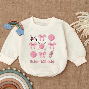 Daddy’s Little Caddy Romper Sweatshirt, Golf Baby Girl Outfit, Preppy Toddler Clothes, Cute Baby Shower Gift, Country Club Baby Bodysuit
