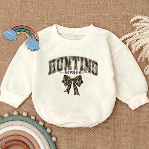 Hunting Season Baby Sweatshirt, Camo Bow Toddler Outfit, Fall Baby Clothes, Hunting Baby Outfit, Baby Gift Idea, Outdoor Baby Outfit