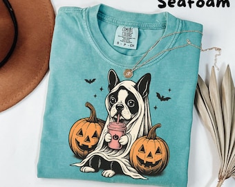 Halloween shirt| Boston Terrier Ghost TShirt| Spooky Season| Retro Halloween Shirts| Pumpkin Fall Shirt| Boston terrier halloween