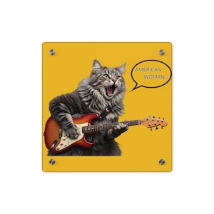 Cat Playing a Guitar, acrylic glass prints, acrylic glass art, artwork on acrylic glass, bathroom art, acrylic glass prints, funny decor
