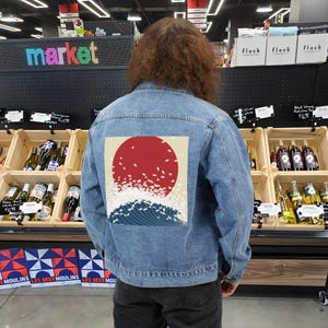 The New Wave denim trucker jacket, womens denim jacket, denim jacket outfit, creative present ideas, jacket, oversized denim jacket, gift