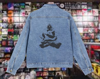 Rorschach Buddha, coat, denim trucker jacket, womens denim jacket, denim jacket outfit, jacket, oversized denim jacket, gift ideas
