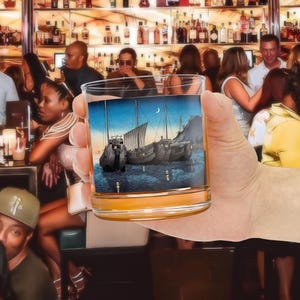 Giunche nella baia di Inatori, arte, Giappone, bicchieri da whisky, regali per gli sposi, regalo per gli amanti del bourbon, bicchieri puliti, bicchieri da whisky, bicchieri vecchio stile
