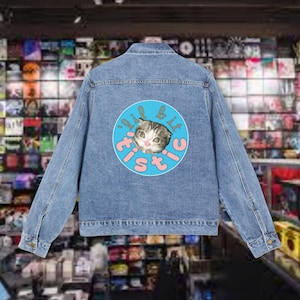 Lil Bit &#39;Tistic, coat, denim trucker jacket, womens denim jacket, denim jacket outfit, jacket, oversized denim jacket, easy gift idea