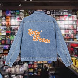Livin&#39; The Dream, coat, Bears, denim trucker jacket, womens denim jacket, denim jacket outfit, jacket, oversized denim jacket, gift ideas