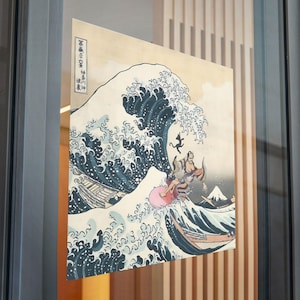Surfen, zwaaien, kiss-cut-sticker, raamprivacysticker, decoratieve raamfolies, dubbelzijdige stickers, raamafbeeldingen, klassieke kunst, DTF
