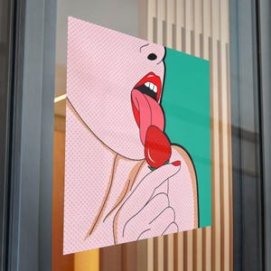 Strawberry Kiss, adesivo con taglio a bacio, adesivo per la privacy delle finestre, pellicole decorative per finestre, adesivi bifacciali, grafica per finestre, arte classica, DTF
