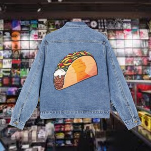 TACO Trump, always, chickens out, denim trucker jacket, womens denim jacket, denim jacket outfit, jacket, oversized denim jacket, gift ideas