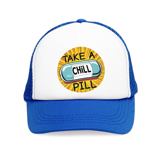 Take A Chill Pill, 1980, Summer Hat, Mesh Cap, Fitted Hat, Ladies