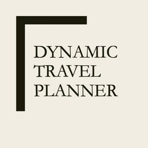 Puede incluir: Logotipo en blanco y negro con un marco cuadrado y el texto "DYNAMIC TRAVEL PLANNER".