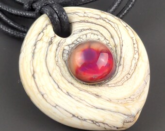 Beige and Pink Glass Pendant on Adjustable Necklace