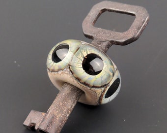 Antique Skeleton Key Glass Eye Pendant