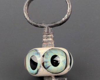 Blue Glass Eye Antique Skeleton Key Pendant