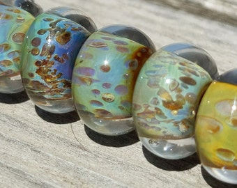 Sale - Set of Nine Frit Lampwork Glass Beads, Handmade Jewelry Supplies