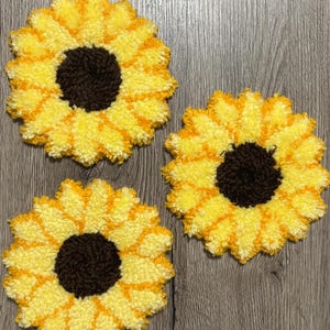 Tufted Mug Rugs, Punch Needle Coasters, Punch Needle Mug Rugs, Handmade Mug Rug, Sunflower Design