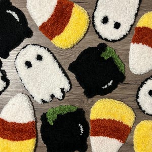 Tufted Mug Rugs, Punch Needle Coasters, Punch Needle Mug Rugs, Handmade Mug Rug, Halloween Designs