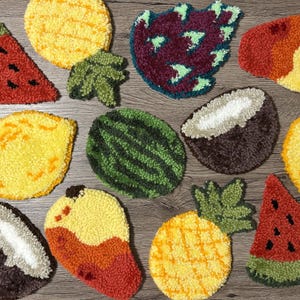 Tufted Mug Rugs, Punch Needle Coasters, Punch Needle Mug Rugs, Handmade Mug Rug, Fruit Designs