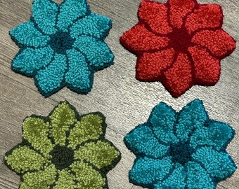 Handmade Flower Punch Needle Coaster: Tufted Mug Rug