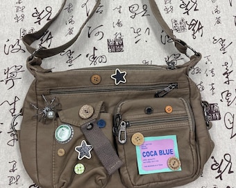Y2K Messenger Bag With Metal Pins , Y2K , 2000's , Shoulder