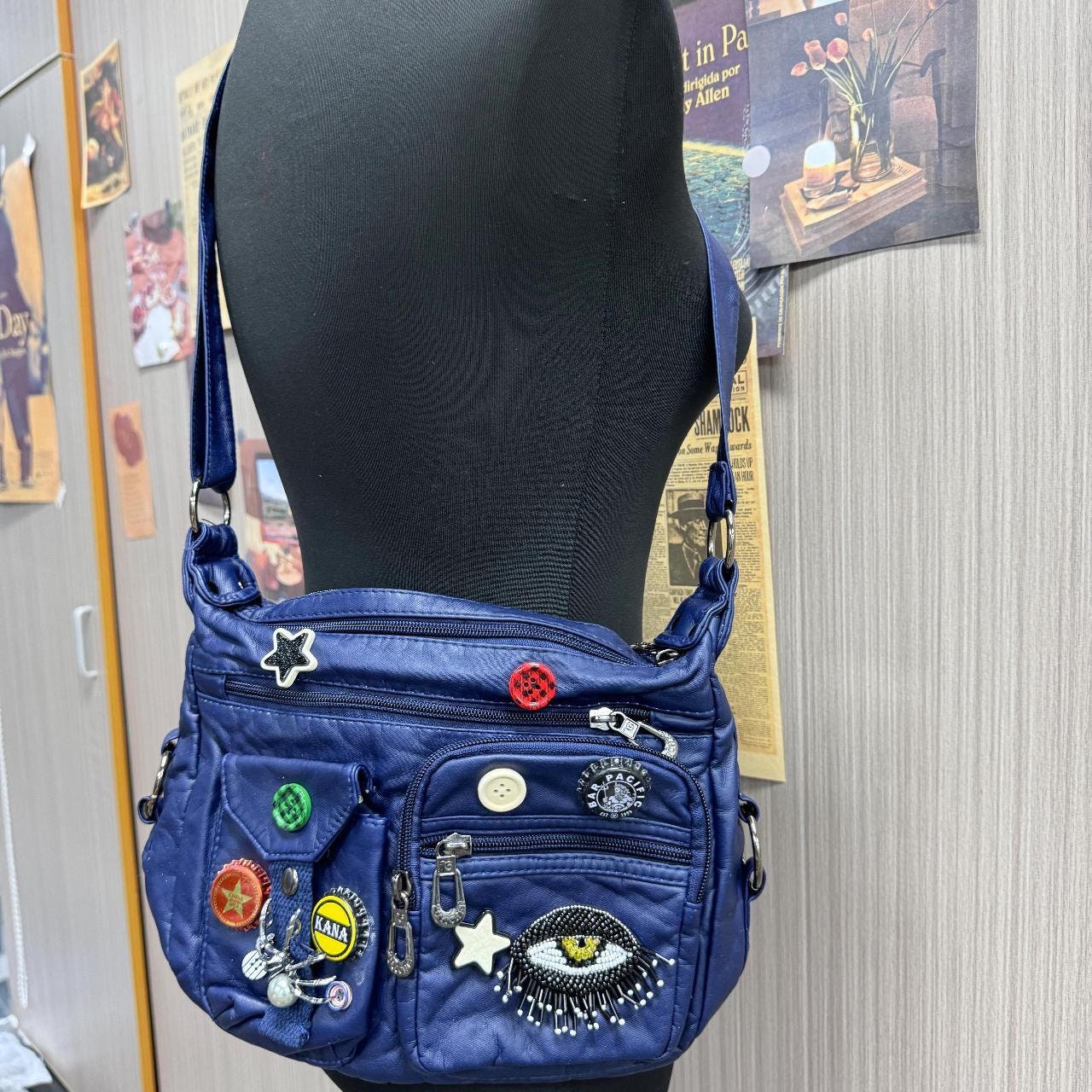 Y2K Blue Eye Patch Super Cute Pu Leather Crossbody Bag