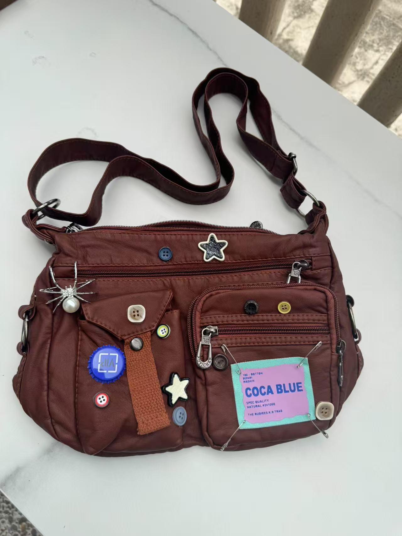 Y2K Beige Super Cute Pu Leather Crossbody Bag, Random Button