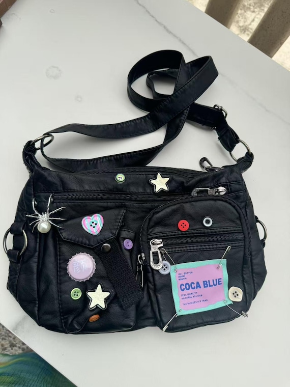 design leather west bag Y2K お兄さん系 kmrii Y2K Beige Super Cute Pu Leather Crossbody Bag, Random Button