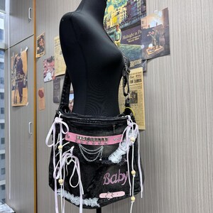Y2K Handgemachte Crossbody Tasche Denim getragen große Kapazität Pendler Y2K Nette heiße Mädchen Umhängetasche Verstellbare Schultertasche Schultasche