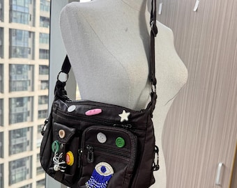 Y2K Messenger Bag With Metal Pins , Y2K , 2000's , Shoulder