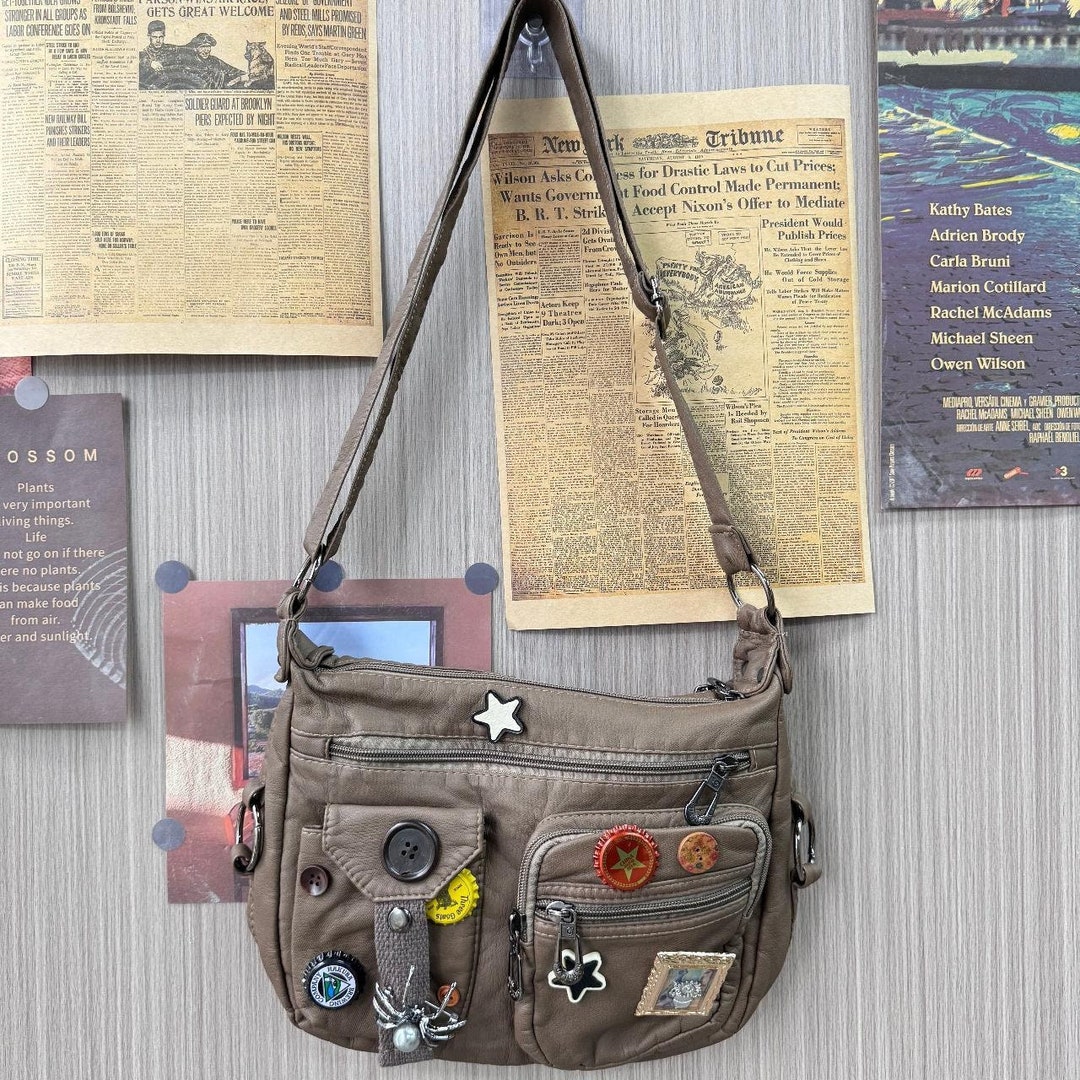 Y2K Beige Super Cute Pu Leather Crossbody Bag, Random Button Bottle Cap Design Shoulder Bag, Unisex Trendy Messenger Shoulder Bag - Etsy Y2K Beige Super Cute Pu Leather Crossbody Bag, Random Button Bottle Cap Design Shoulder Bag, Unisex Trendy Messenger Shoulder Bag - Etsy