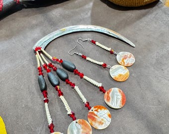 Abalone & Beargrass Hair Stick and Earrings Set