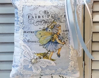 Garden Fairy KEEPSAKE Pillow Blue Flowers w/matching tag