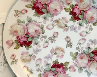 Vintage Rose Plate: Large 12" Pink Roses Display 1950's platter