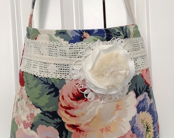 Market tote bag Garden Rose handbag with shoulder strap